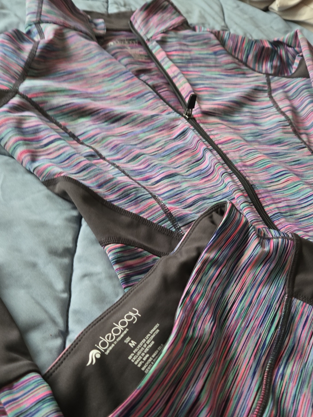 Ideology Striped Zip-Up Active Jacket With Leggings in Pink, Teal & Purple